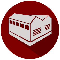 red and grey building icon